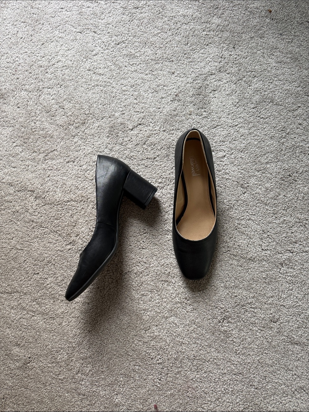 Women's Black Square-Toe Block Heel Pumps